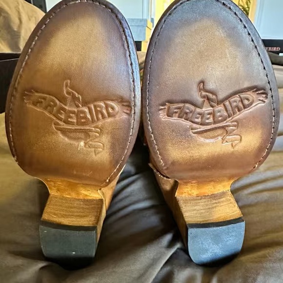 Freebird Brown Leather Boots with Green and Yellow Knit Accents - Picture 4 of 7